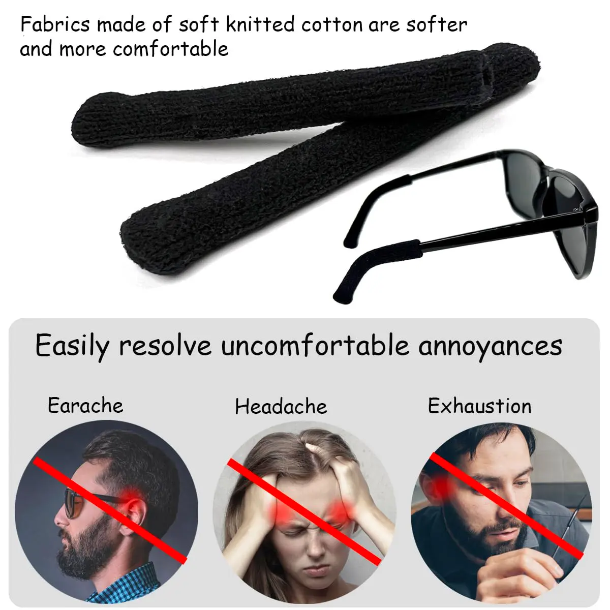 Qoaimu Soft Cotton Glasses Ear Cushions | Anti-Slip Elastic Eyeglass Ear Pads for Comfort & Sweat Absorption - view 6