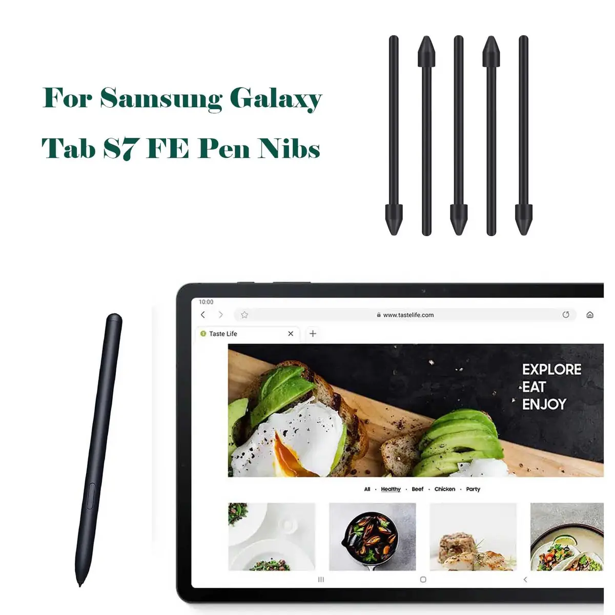 Alovexiong Samsung Galaxy Tab S7 FE S Pen Tips - 5 Pack with Tweezer (Black) | Precise, Durable & Long-Lasting - view 2