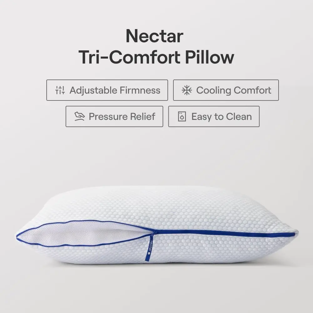 Nectar Tri-Comfort Cooling Pillow King Size 50.8 cm x 91.4 cm (20 x 36 inches) | Adjustable Firmness & Cooling Cover - view 2