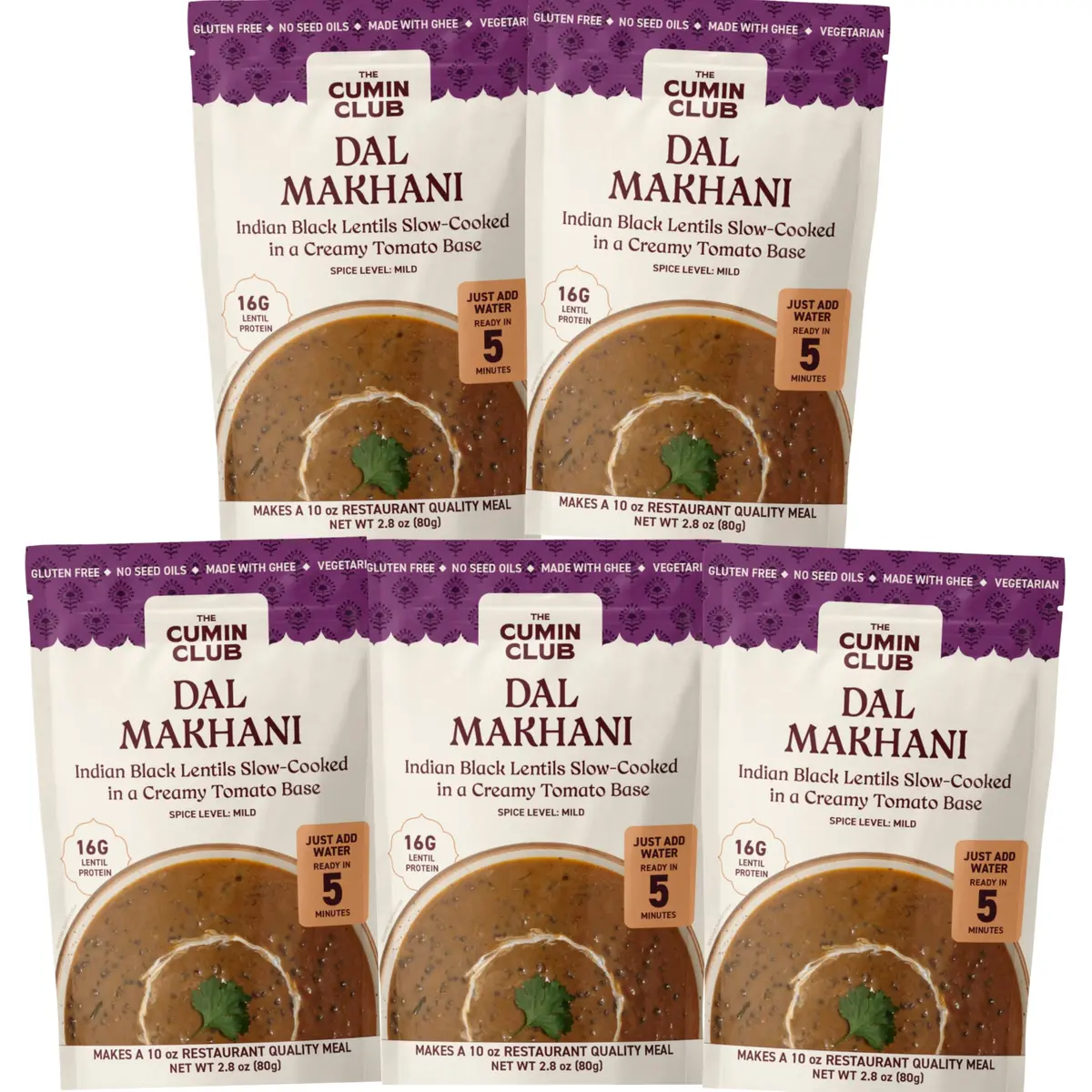 the cumin club Dal Makhani (Black Lentils) | Authentic Indian Ready-to-Eat Meal (Pack of 5) - main product image