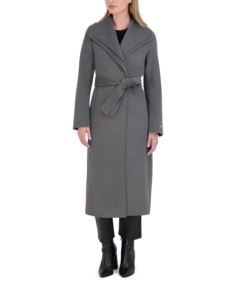 TAHARI Women's Elliot Slim Fit Wool Blend Wrap Coat, Ash, Small | Elegant Wool Coat for Work & Travel - main product image