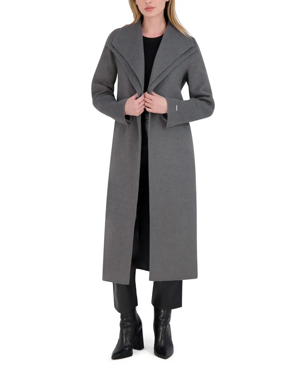 TAHARI Women's Elliot Slim Fit Wool Blend Wrap Coat, Ash, Small | Elegant Wool Coat for Work & Travel - view 2