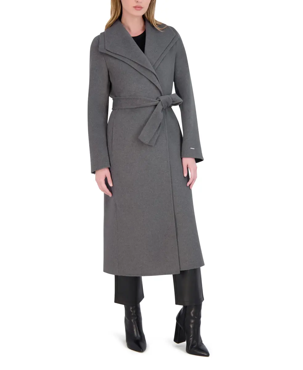 TAHARI Women's Elliot Slim Fit Wool Blend Wrap Coat, Ash, Small | Elegant Wool Coat for Work & Travel - view 3