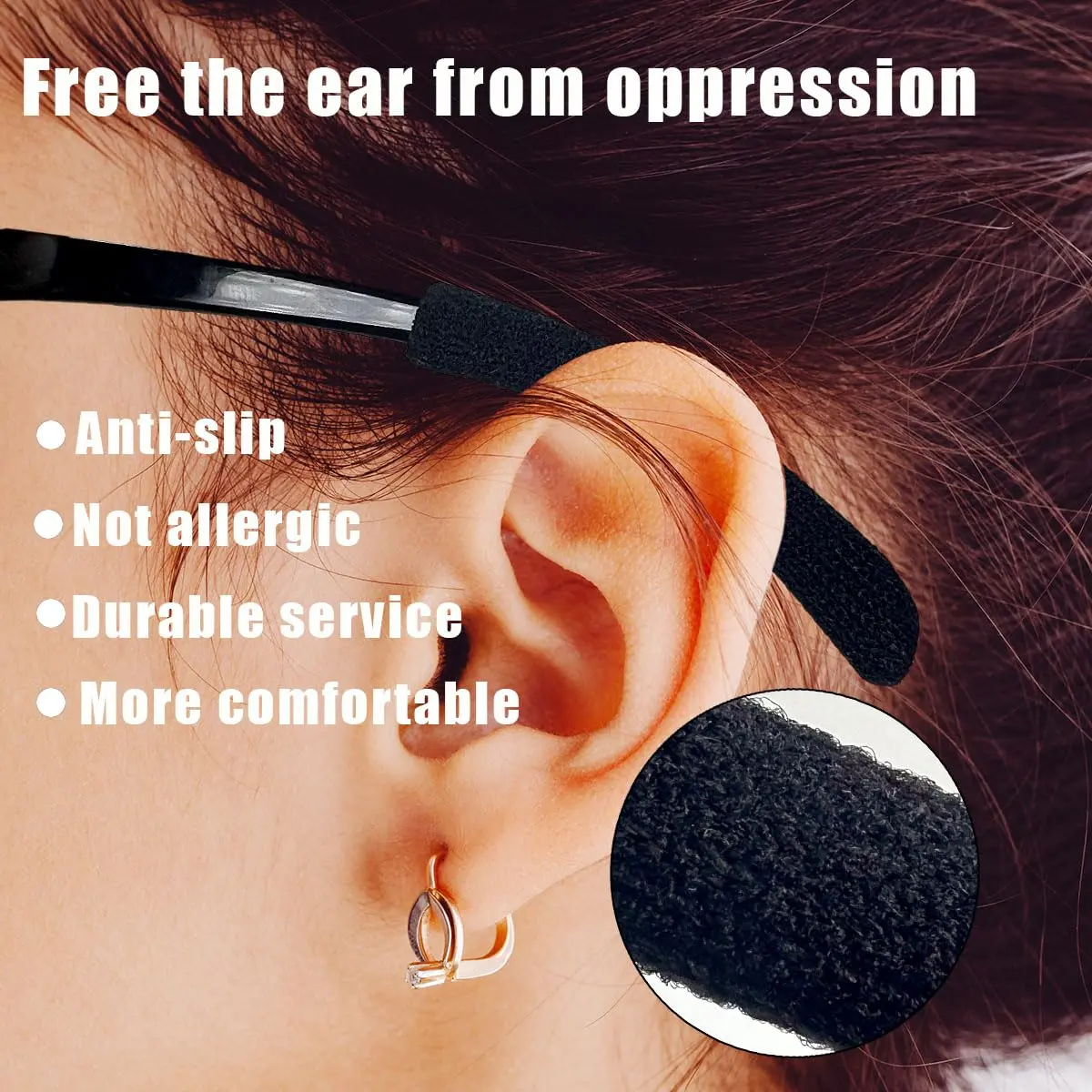 Qoaimu Soft Cotton Glasses Ear Cushions | Anti-Slip Elastic Ear Pads for Eyeglasses Comfort - view 2