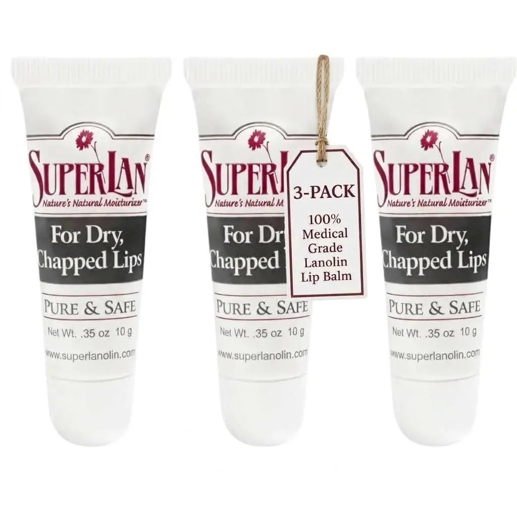 superlan Organic Lanolin Lip Balm 3-Pack & Nipple Cream | Deep Hydration for Dry Lips & Sensitive Skin - main product image