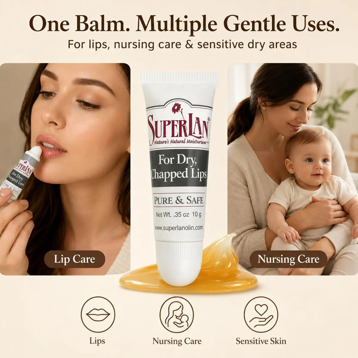 superlan Organic Lanolin Lip Balm 3-Pack & Nipple Cream | Deep Hydration for Dry Lips & Sensitive Skin - view 6
