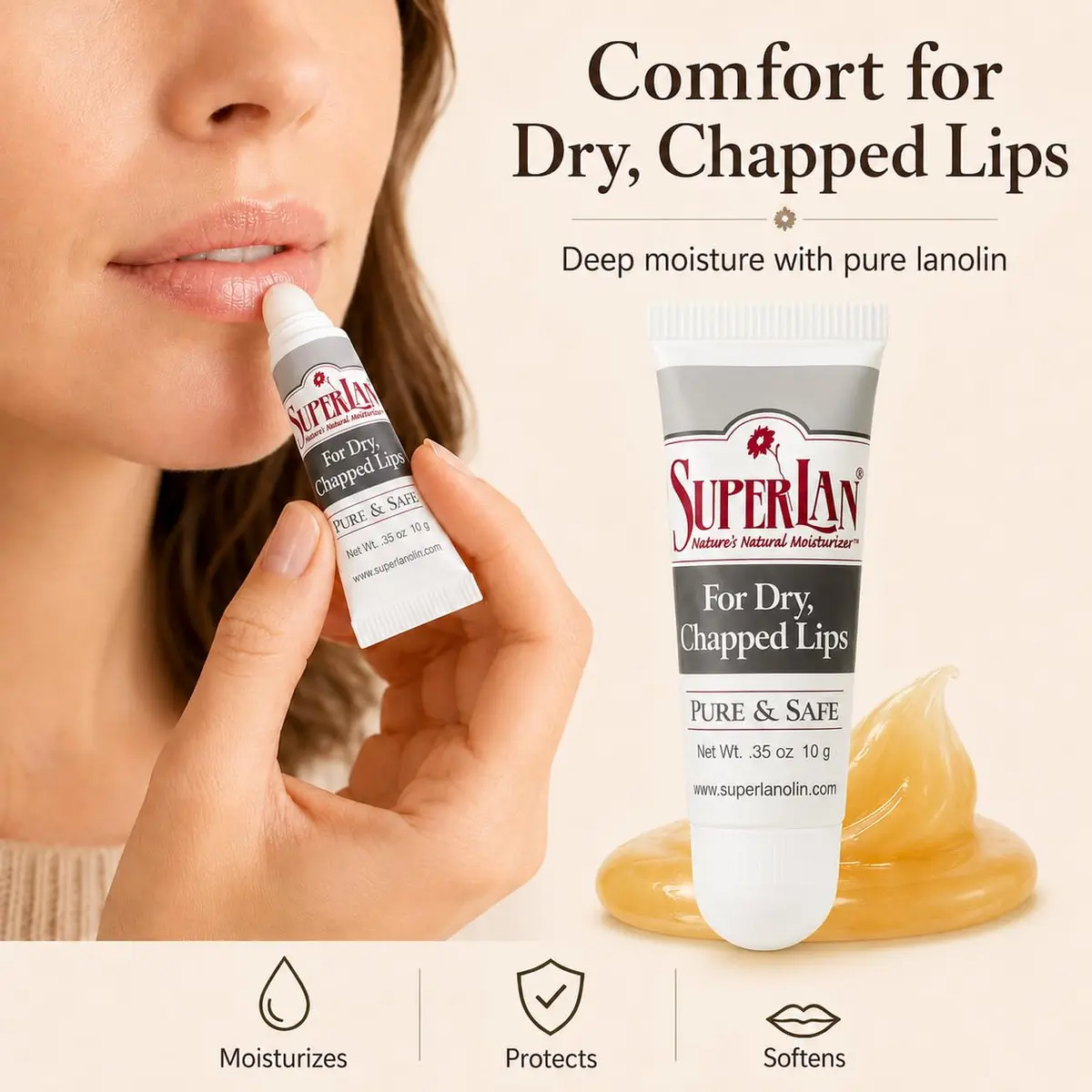 superlan Organic Lanolin Lip Balm 3-Pack & Nipple Cream | Deep Hydration for Dry Lips & Sensitive Skin - view 7