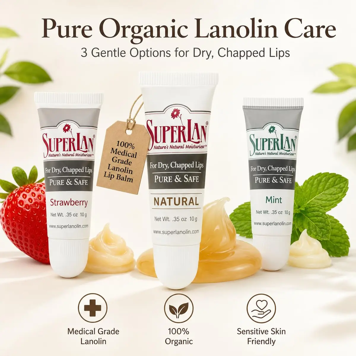 superlan Organic Lanolin Lip Balm 3-Pack & Nipple Cream | Deep Hydration for Dry Lips & Sensitive Skin - view 8