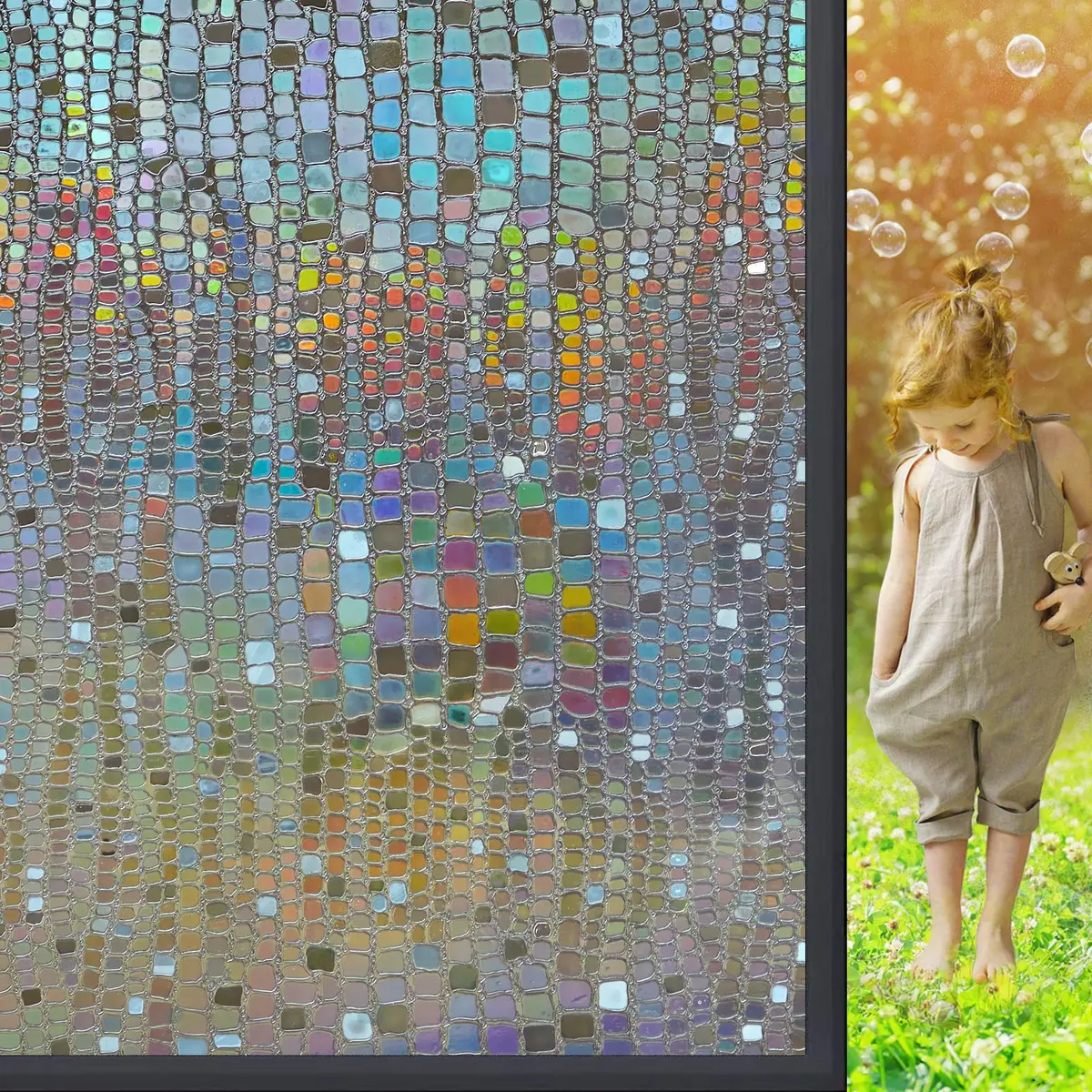 Beautysaid Window Privacy Film Stained Glass 3D Rainbow (Brown, 23.6x394in) | UV & Privacy Protection with Easy Reapplication - main product image