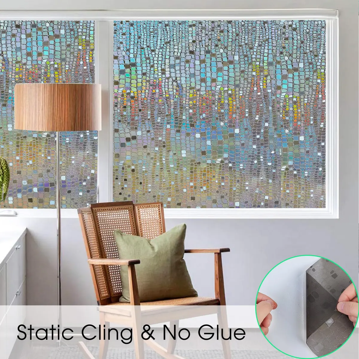 Beautysaid Window Privacy Film Stained Glass 3D Rainbow (Brown, 23.6x394in) | UV & Privacy Protection with Easy Reapplication - view 5