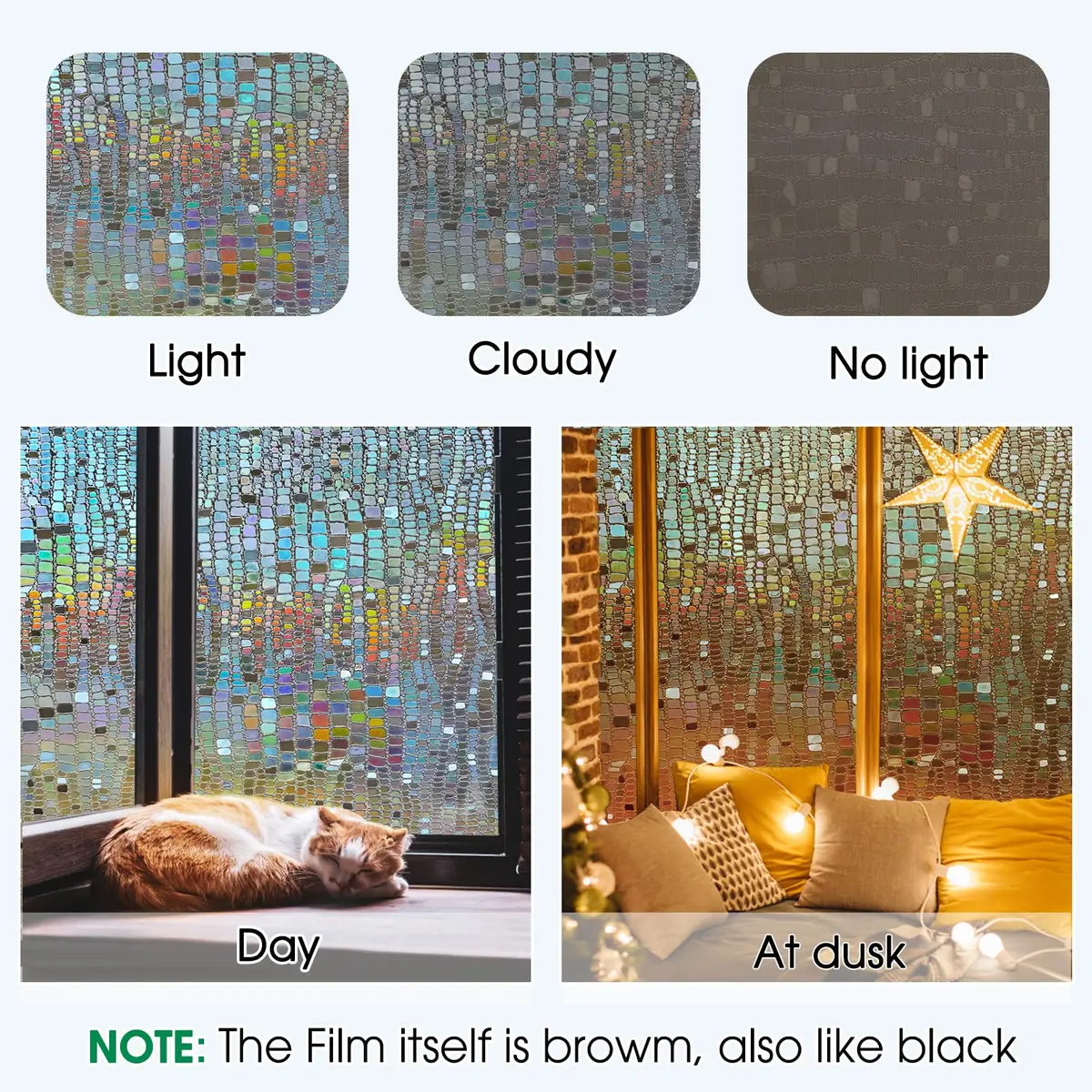 Beautysaid Window Privacy Film Stained Glass 3D Rainbow (Brown, 23.6x394in) | UV & Privacy Protection with Easy Reapplication - view 6