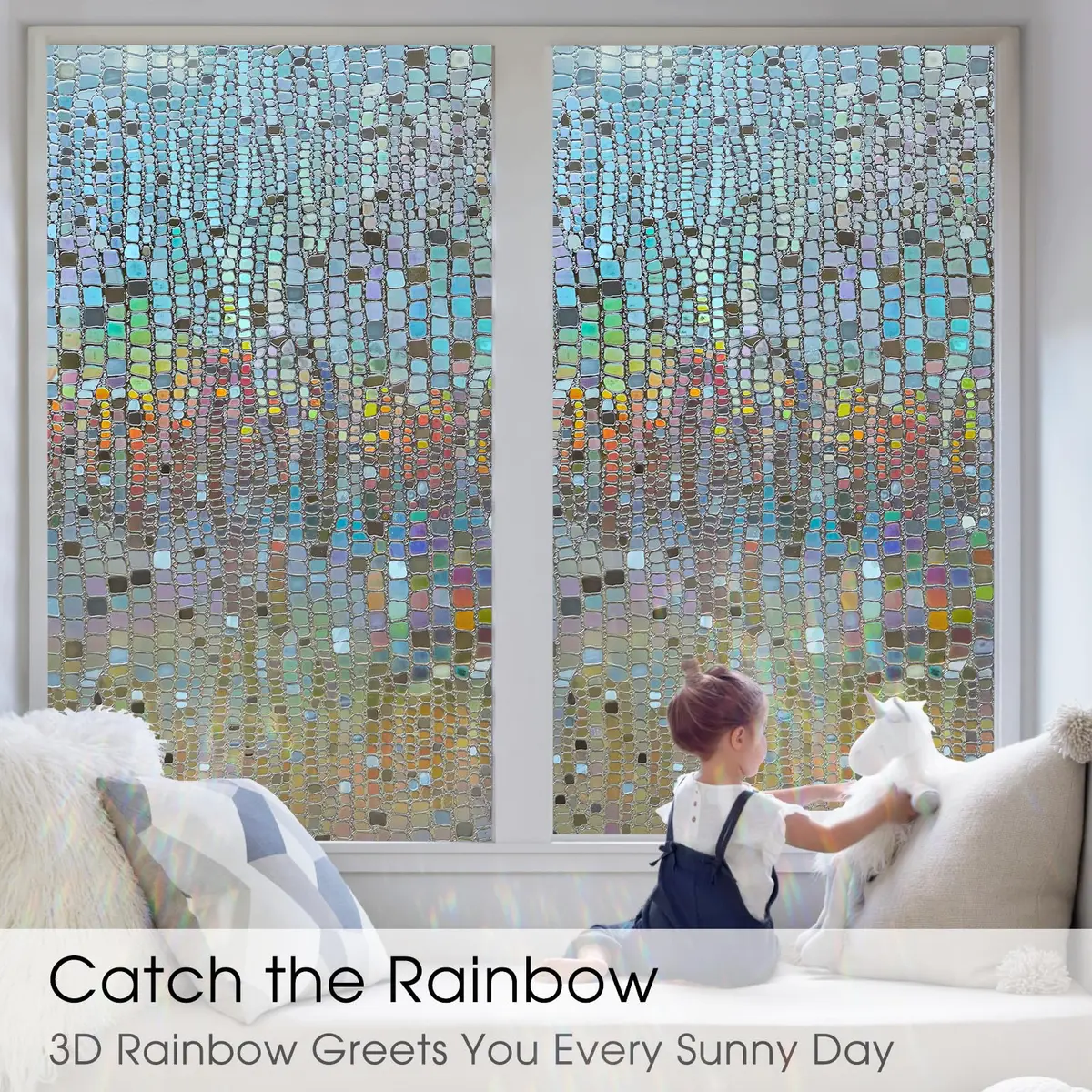 Beautysaid Window Privacy Film Stained Glass 3D Rainbow (Brown, 23.6x394in) | UV & Privacy Protection with Easy Reapplication - view 2