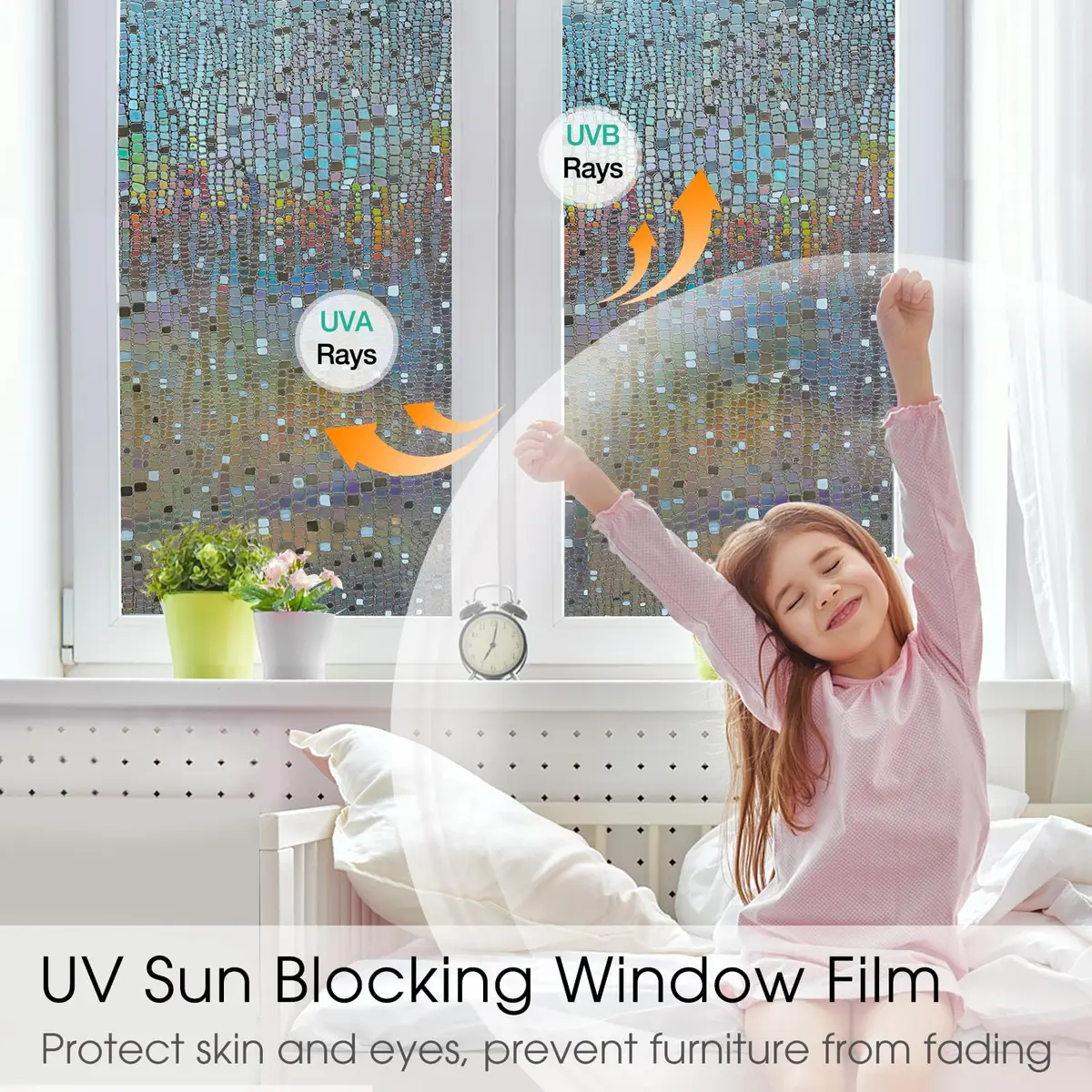 Beautysaid Window Privacy Film Stained Glass 3D Rainbow (Brown, 23.6x394in) | UV & Privacy Protection with Easy Reapplication - view 3