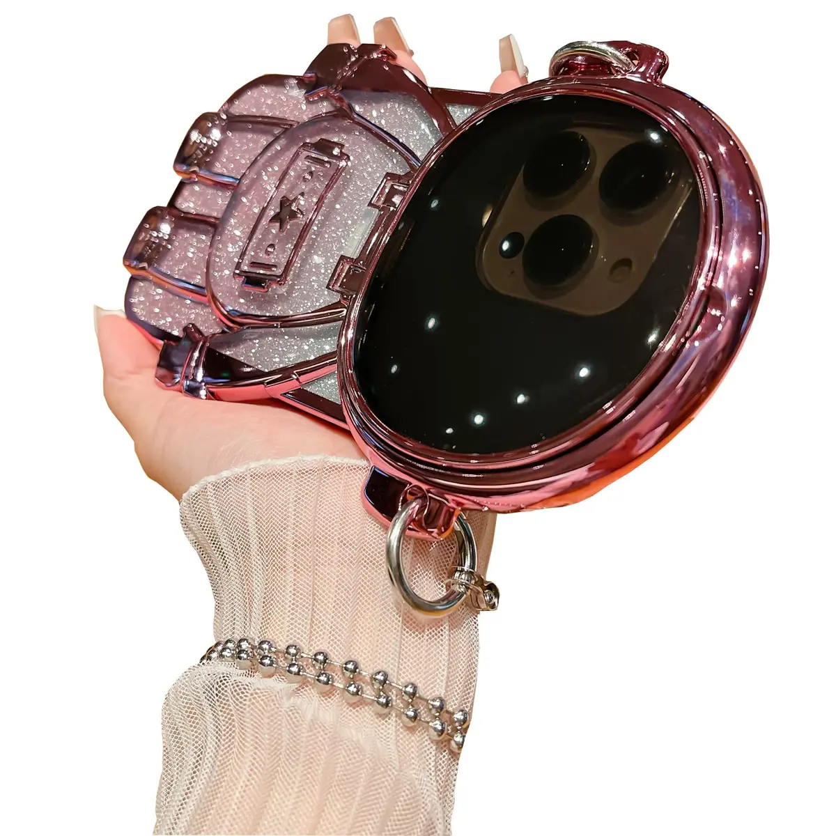 QoKcoahn Astronaut Hidden Stand Phone Case for iPhone 15 Plus | Luxury Glitter Bling with Mirror Chain - main product image