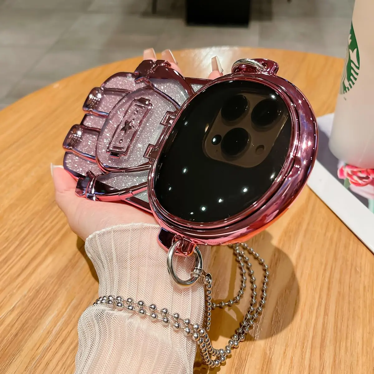 QoKcoahn Astronaut Hidden Stand Phone Case for iPhone 15 Plus | Luxury Glitter Bling with Mirror Chain - view 2