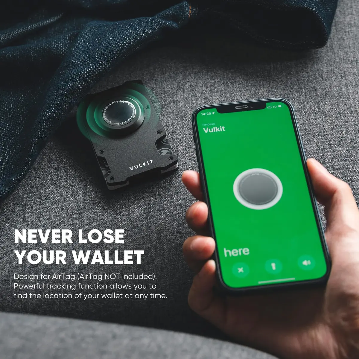 VULKIT Minimalist Slim Wallet for Men with Money Clip RFID Blocking & AirTag Holder, Matte Black | Compact & Durable - view 3