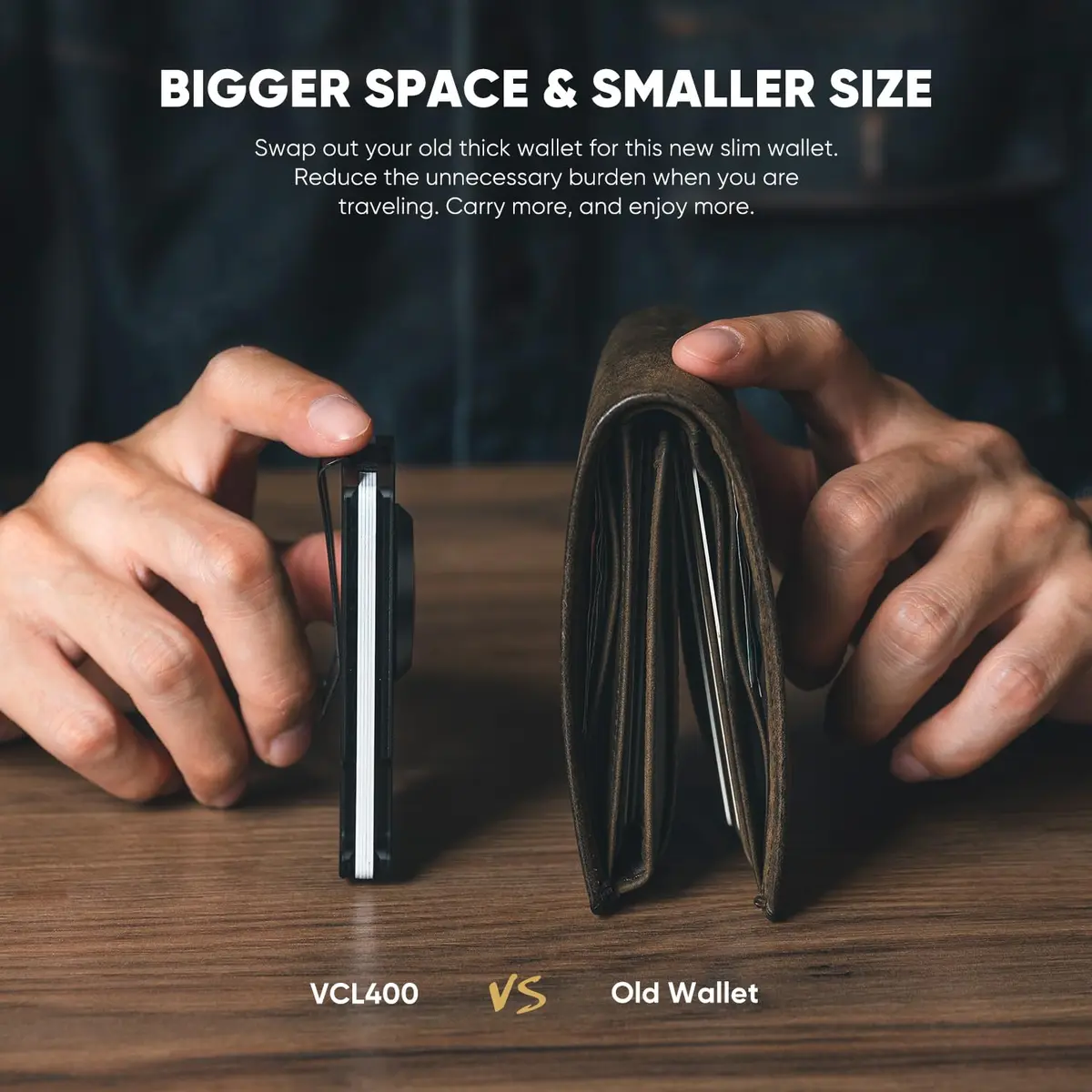 VULKIT Minimalist Slim Wallet for Men with Money Clip RFID Blocking & AirTag Holder, Matte Black | Compact & Durable - view 4
