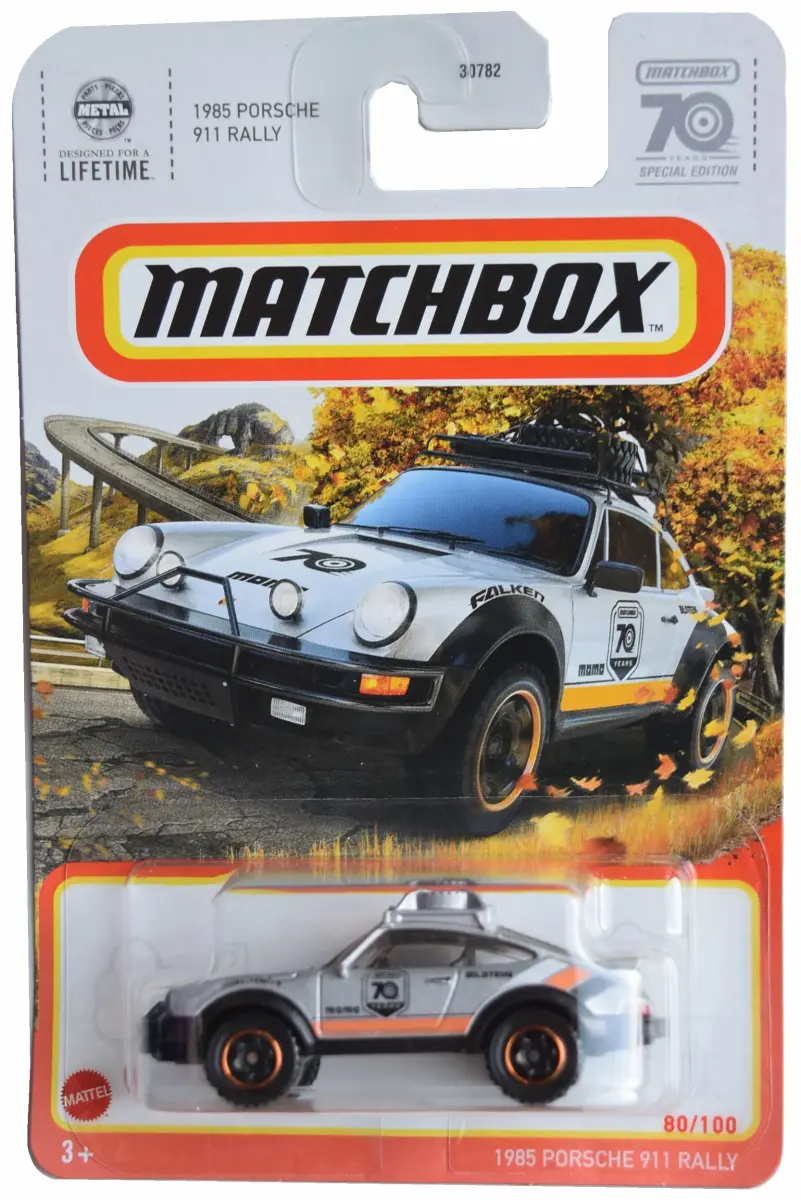 Matchbox 1985 Porsche 911 Rally Car Silver 1:64 Scale Metal 2.5 Inches | ASTM-Tested Toy Car - main product image