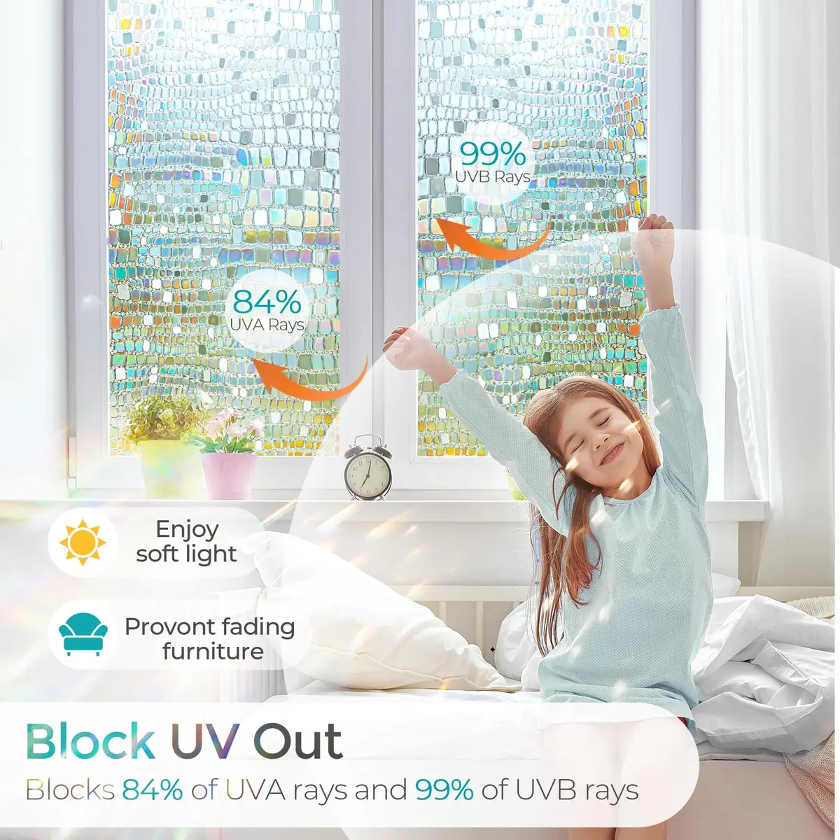 Beautysaid Window Privacy Film Stained Glass 3D Rainbow (Pure, 23.6x394in) | UV & Privacy Protection with Easy Reapplication - view 4