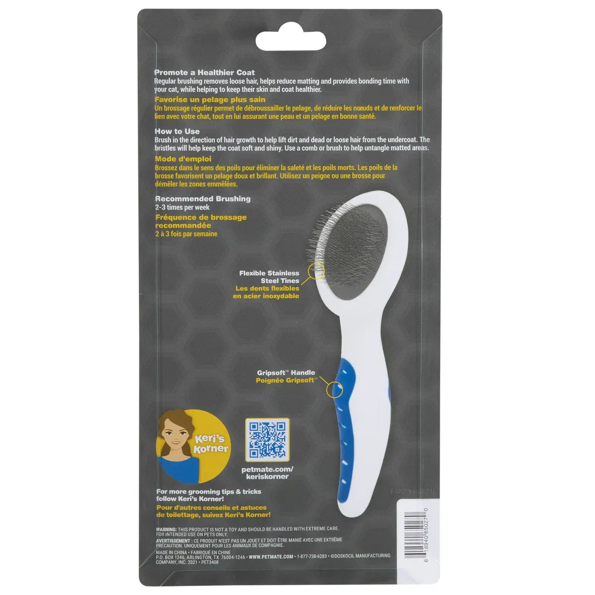Petmate GripSoft Cat Brush, White/Blue | Ideal for Long & Short Haired Cats, Undercoat Removal - view 5