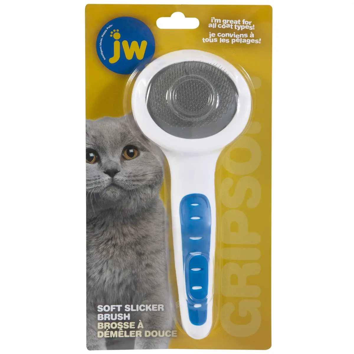 Petmate GripSoft Cat Brush, White/Blue | Ideal for Long & Short Haired Cats, Undercoat Removal - view 4