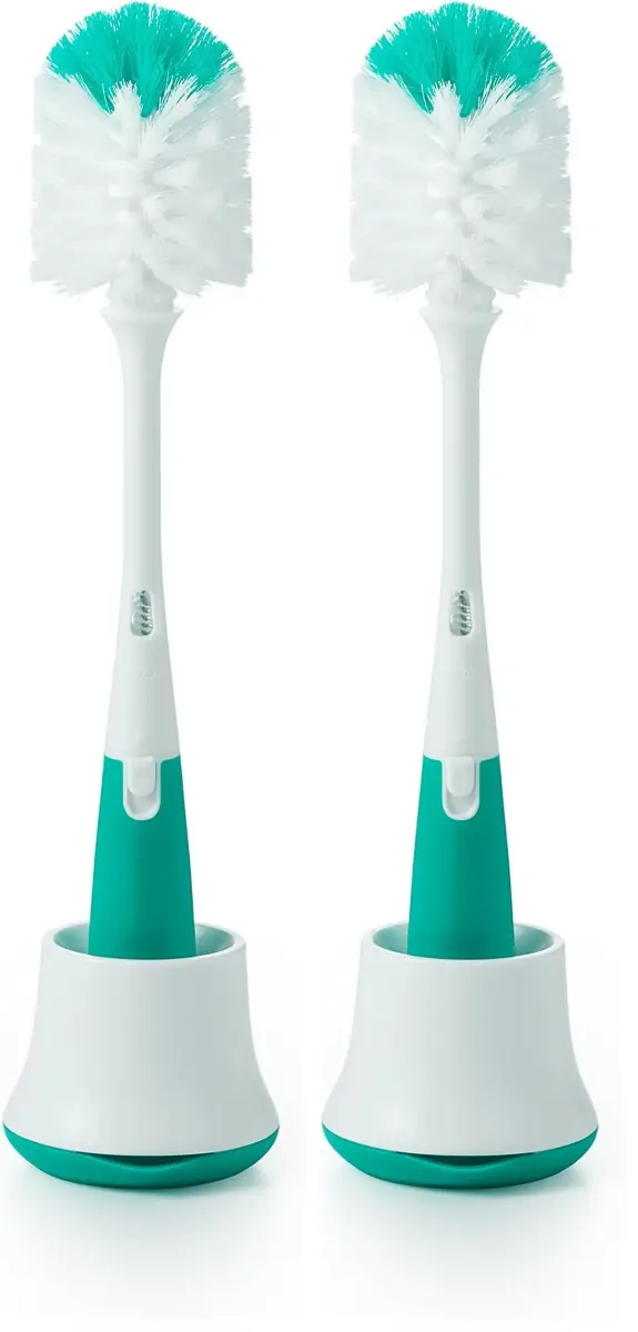 OXO Tot Bottle Brush with Nipple Cleaner and Stand - Teal, 2-Pack | BPA-Free Silicone Bristles - main product image