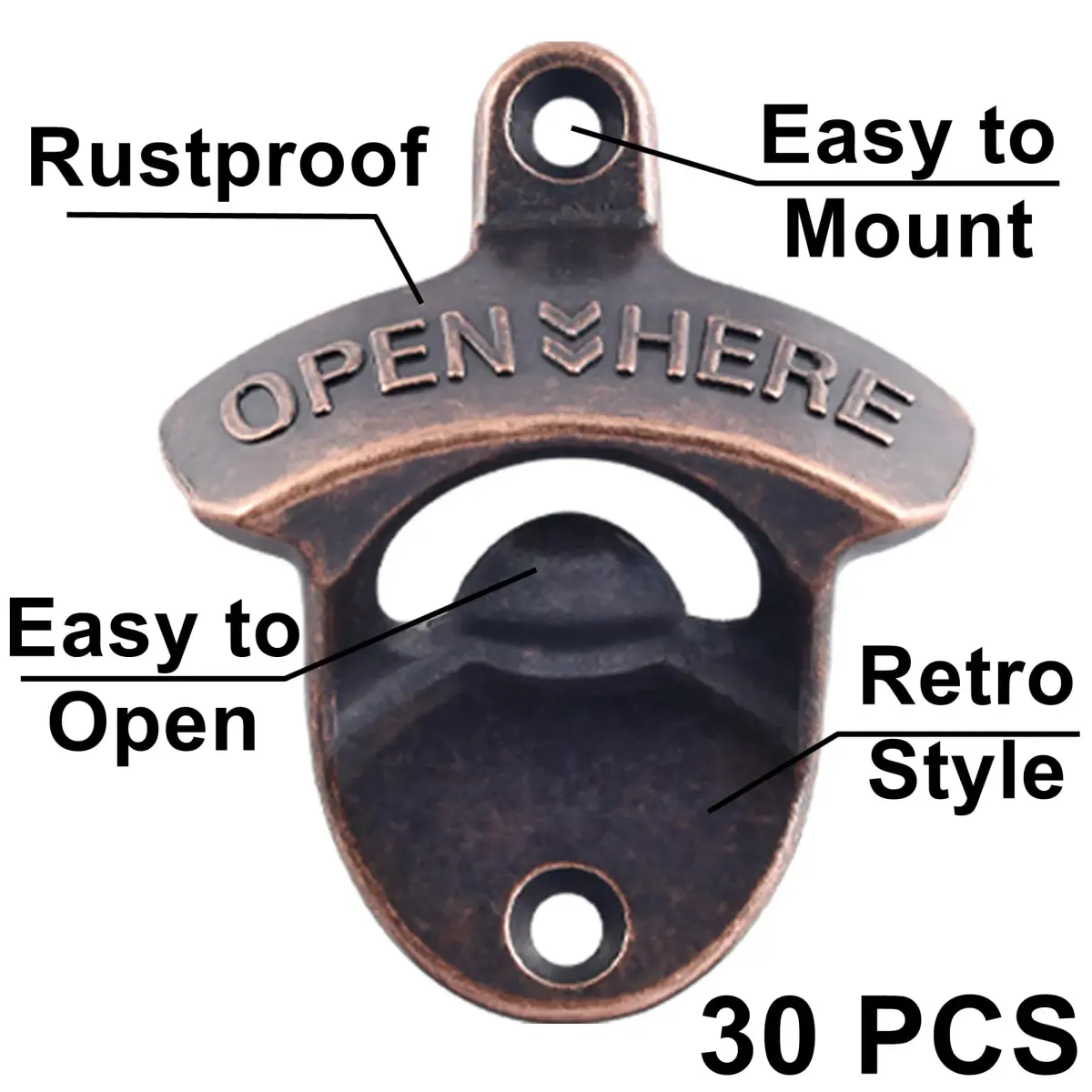 HAIICEN 30 PCS Rustic Beer Bottle Cap Opener Wall Mounted Antique Copper | 8.1 cm (3.15 in) Opener, 30-Pack - view 2
