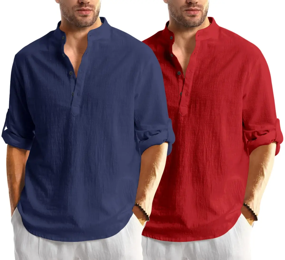 Bellstone Men's Cotton Blend Kurta Shirt 2-Pack (Marino & Maroon) | Regular Fit, Half Button Placket - main product image