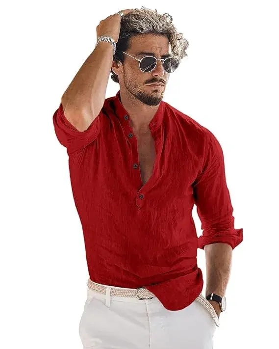 Bellstone Men's Cotton Blend Kurta Shirt 2-Pack (Marino & Maroon) | Regular Fit, Half Button Placket - view 5