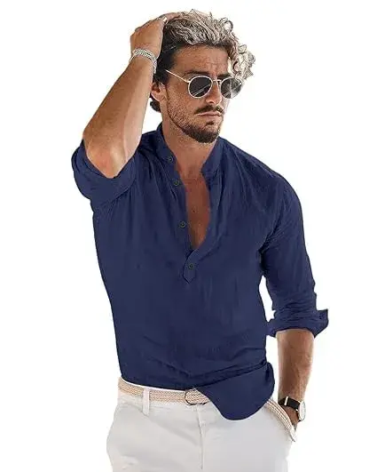 Bellstone Men's Cotton Blend Kurta Shirt 2-Pack (Marino & Maroon) | Regular Fit, Half Button Placket - view 4