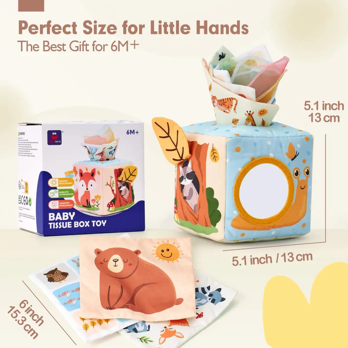 hahaland Montessori Tissue Box Toy | Sensory Pulling Play Scarf Soft Box, Crinkle Paper, Mirror, Tag for Babies Boy Girl Gifts Must Haves 1 Year Old Birthday Gift - view 8