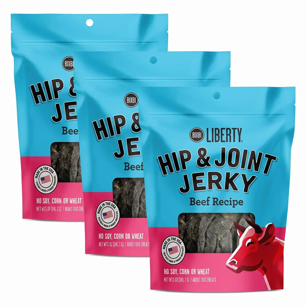 BIXBI Buckley Dog Jerky Treats Beef Recipe 5 oz (Pack of 3) Supports Hip & Joint Health - main product image