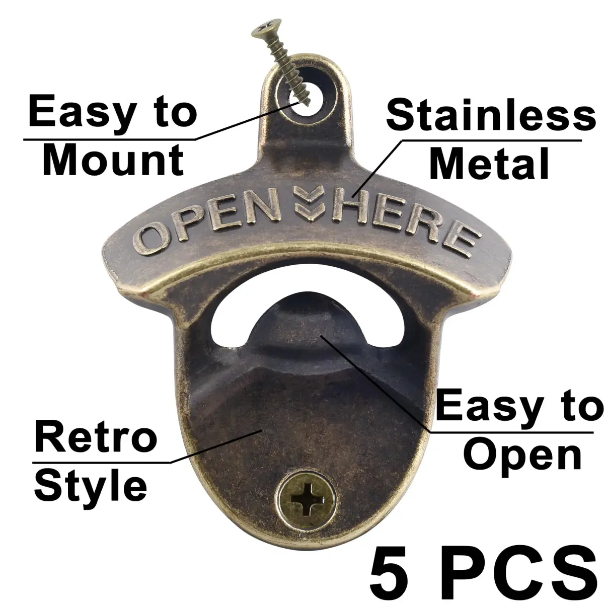 HAIICEN Retro Beer Bottle Top Opener Wall Mounted Stainless Bronze 5-Pack | Antique Bronze Finish - view 2