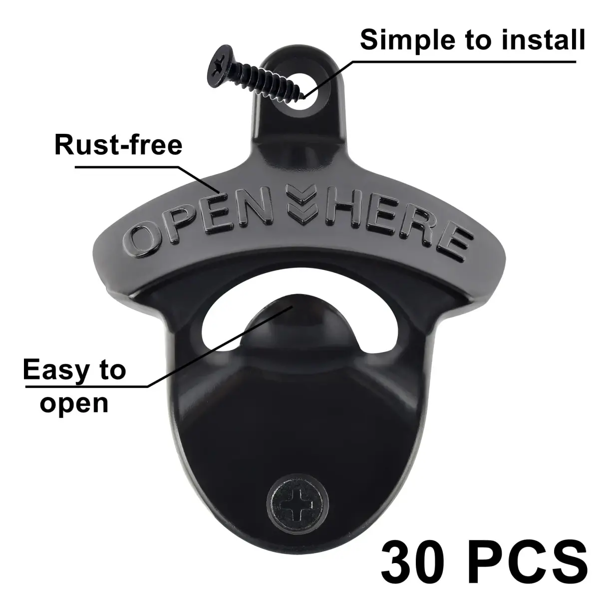 HAIICEN Black Wall Mounted Bottle Opener 30-Pack | Rustproof Zinc Alloy for DIY Crafts - view 2