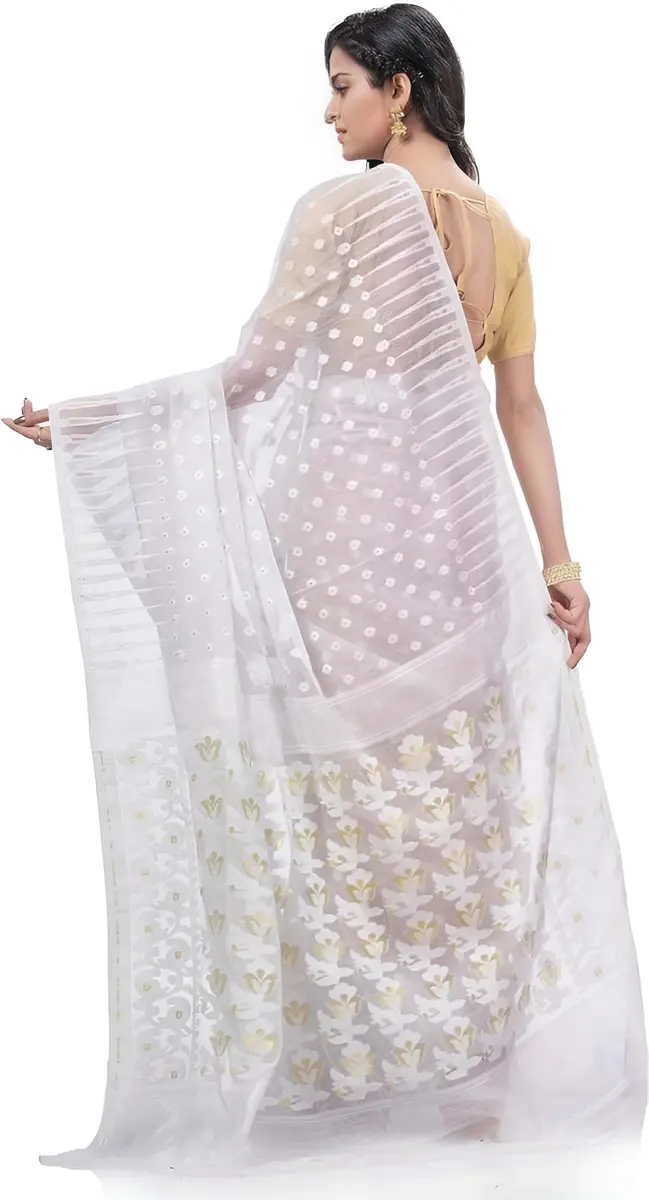 AS Aishwarya Sarees Women's Soft Dhakai Jamdani Saree With Blouse Piece, White, 6.3m (20.7 ft) - view 2