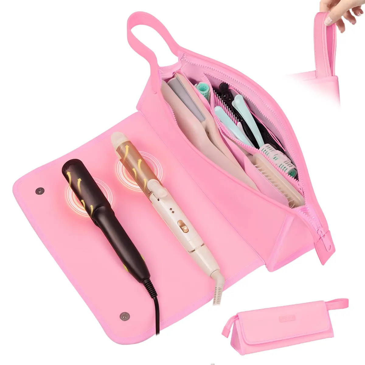 JKAOO Hair Tools Travel Bag and Heat Resistant Mat, Sweet Pink | 14.2L x 3.9W x 5.1H inches | Heat-Resistant & Portable - main product image