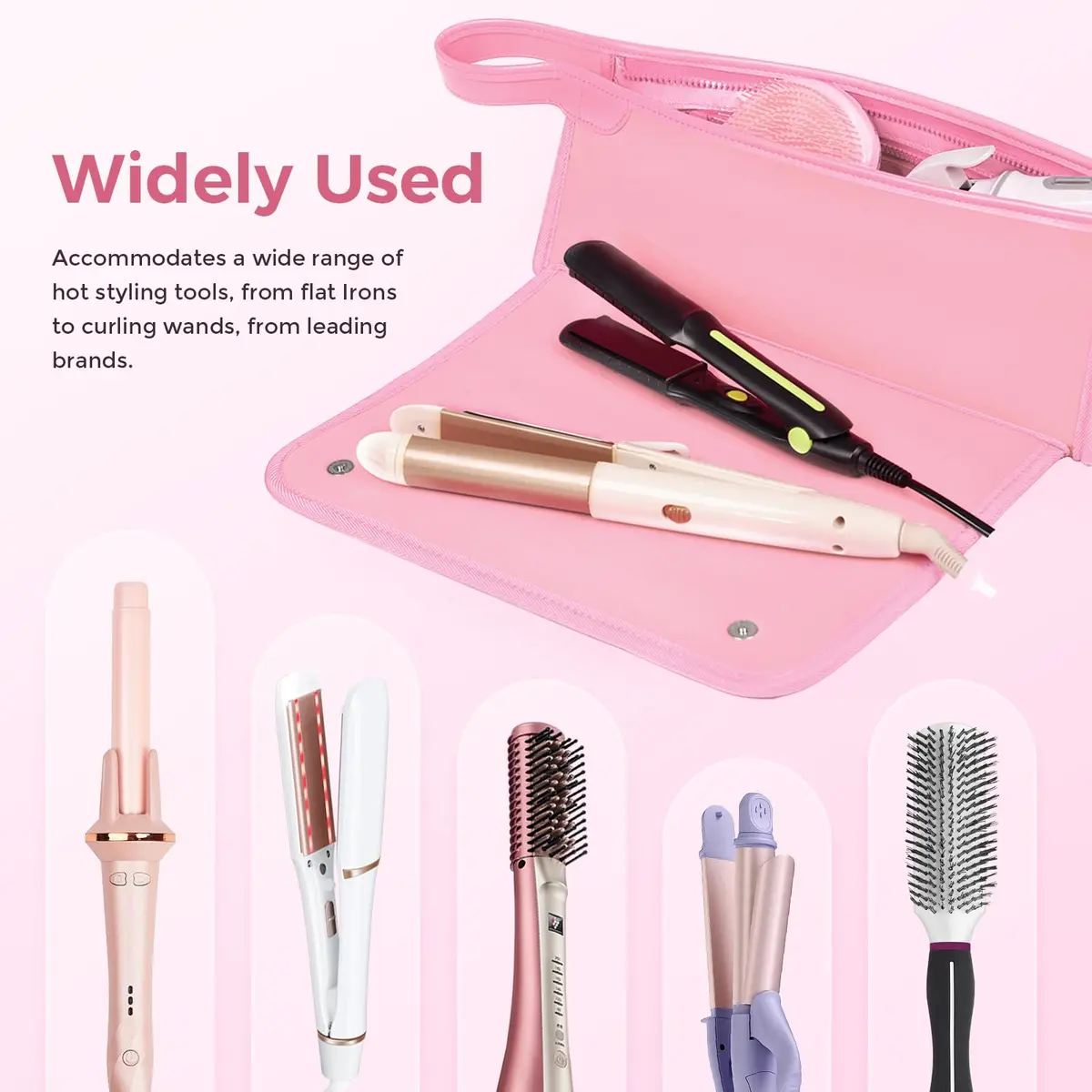 JKAOO Hair Tools Travel Bag and Heat Resistant Mat, Sweet Pink | 14.2L x 3.9W x 5.1H inches | Heat-Resistant & Portable - view 7