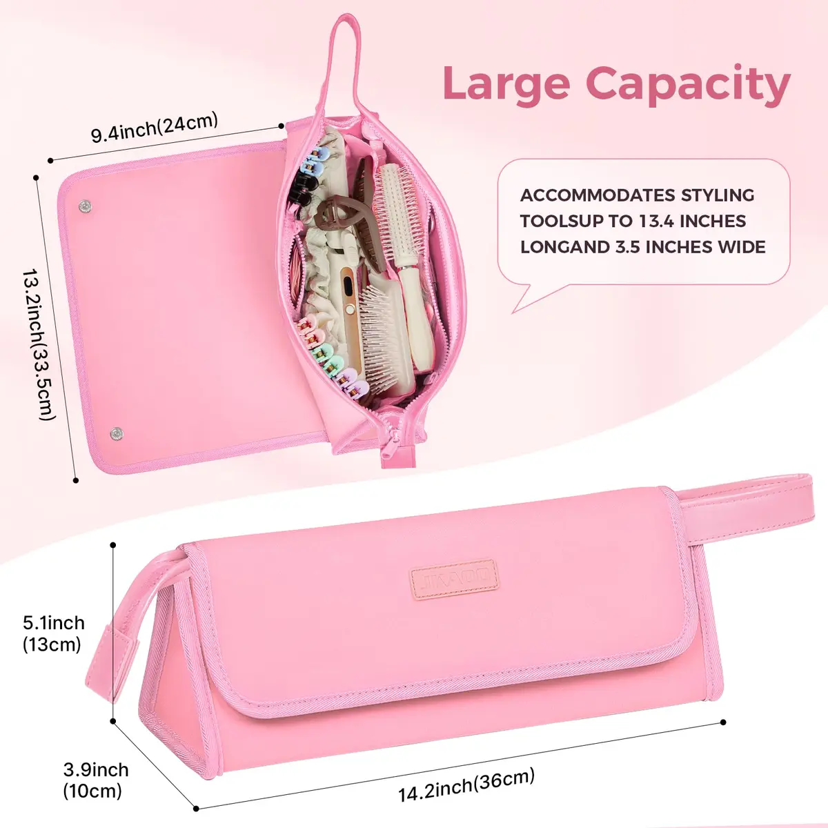 JKAOO Hair Tools Travel Bag and Heat Resistant Mat, Sweet Pink | 14.2L x 3.9W x 5.1H inches | Heat-Resistant & Portable - view 2