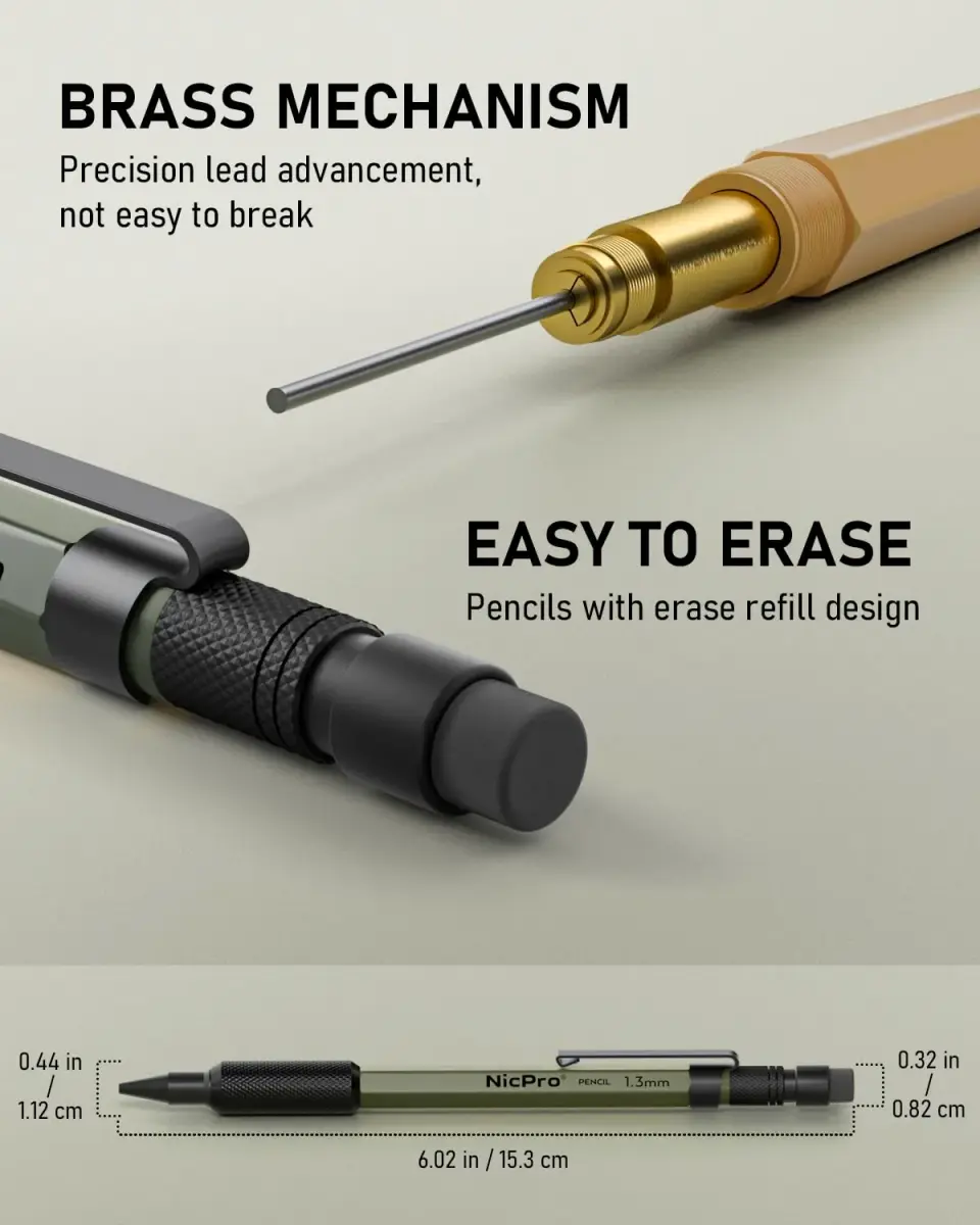 Nicpro 1.3mm Mechanical Pencil Set with 48 Lead Refills & 3 Erasers | Heavy Duty Outdoor Marking & Drafting - view 4