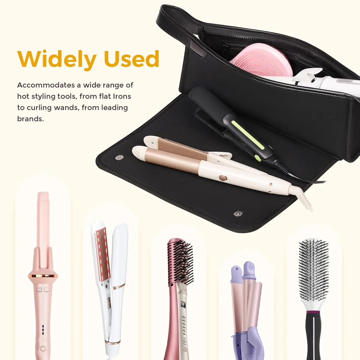 JKAOO Travel Bag & Heat Resistant Mat | 2-in-1 Hair Tool Organizer, Elegant Black, 14.2L x 3.9W x 5.1H inches - view 7