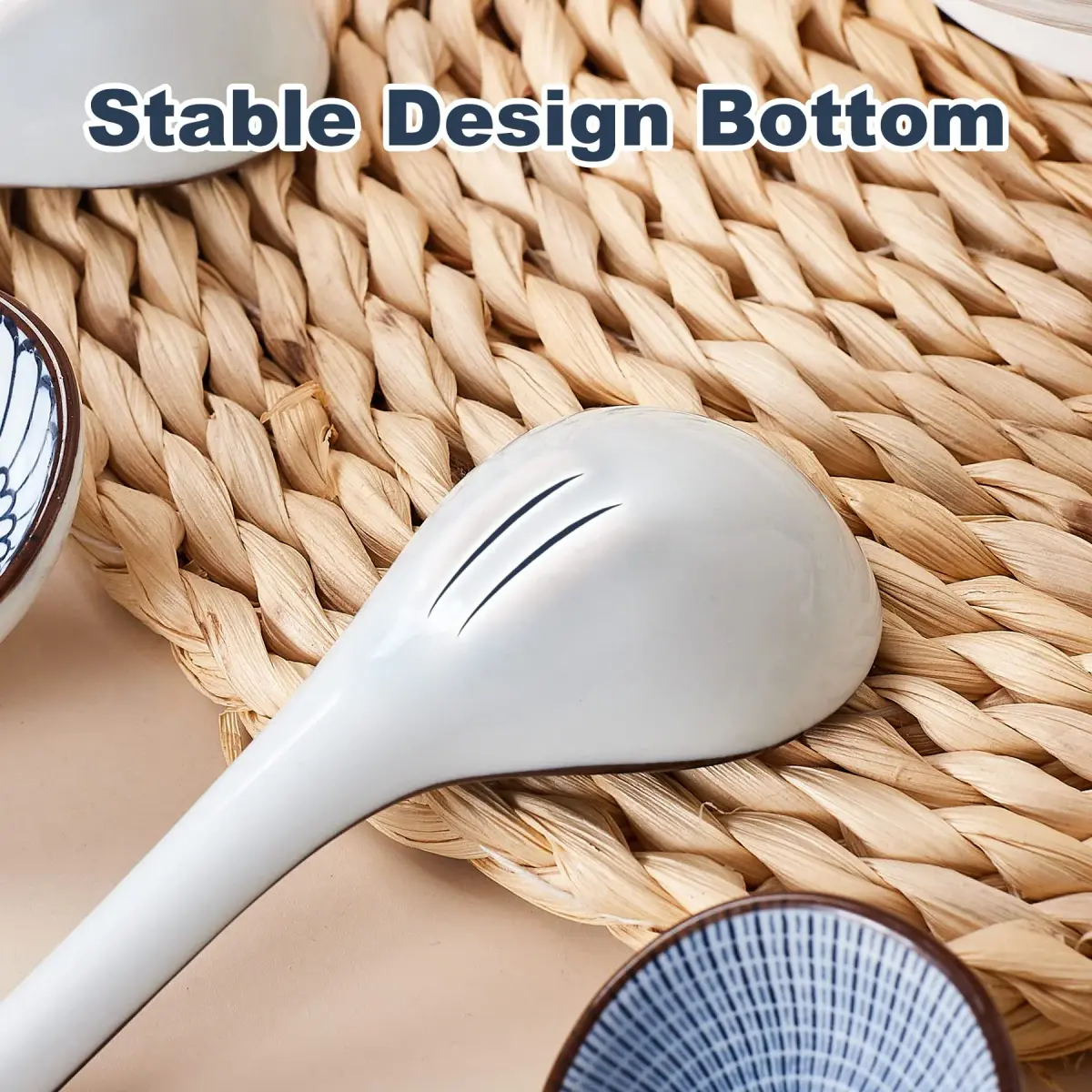 Hoilse Ceramic Asian Soup Spoons Set of 8 - Blue | 16.5cm (6.5in) Easy-Grip Long Handle - view 5