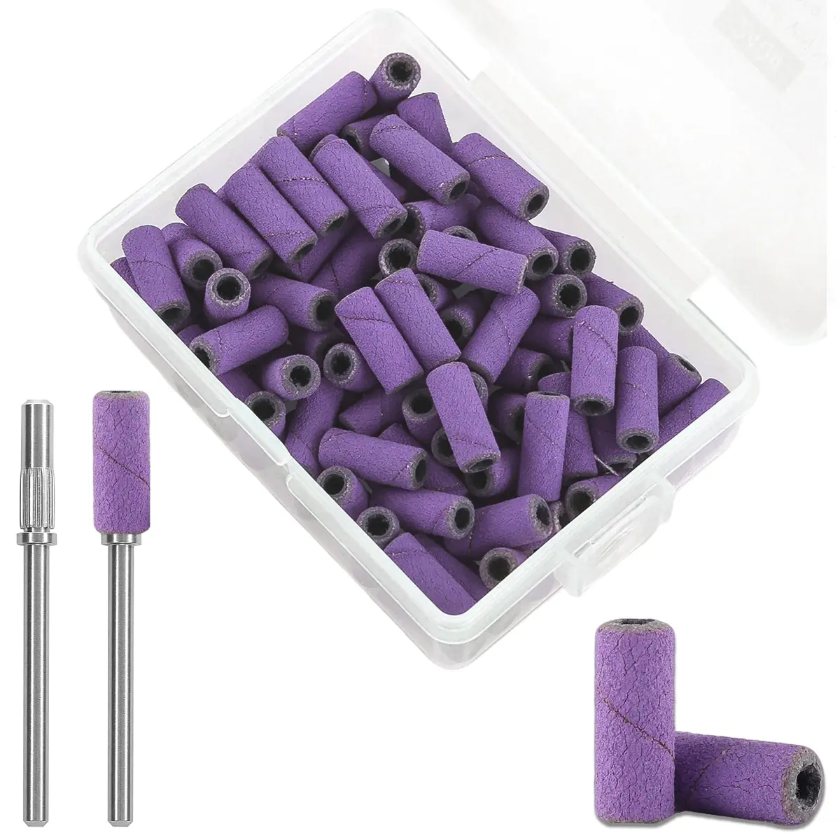 C12rtive 100PCS #180 Fine Grit Sanding Bands with Mandrel Bits | Smooth Shaping for Acrylic & Gel Nails - main product image