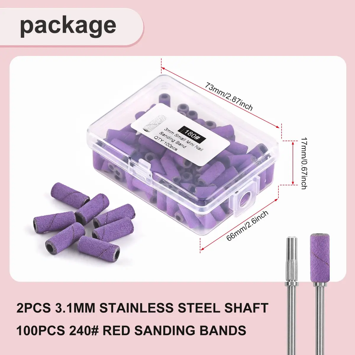 C12rtive 100PCS #180 Fine Grit Sanding Bands with Mandrel Bits | Smooth Shaping for Acrylic & Gel Nails - view 7