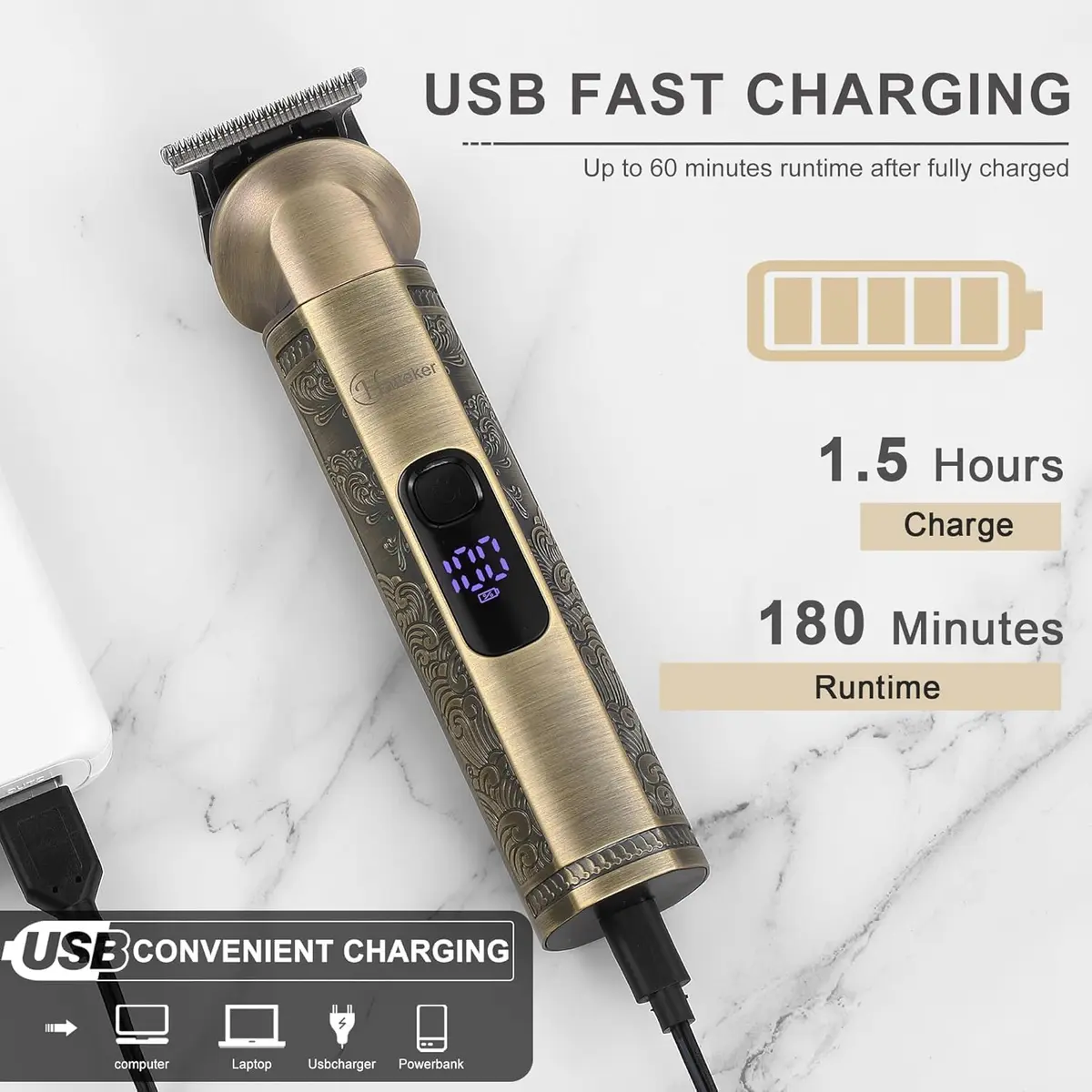 Hatteker Beard Trimmer Kit Professional Hair Clipper Zero Gapped T-Blade 0.3mm | 8-in-1 Cordless Grooming Kit for Men - view 5