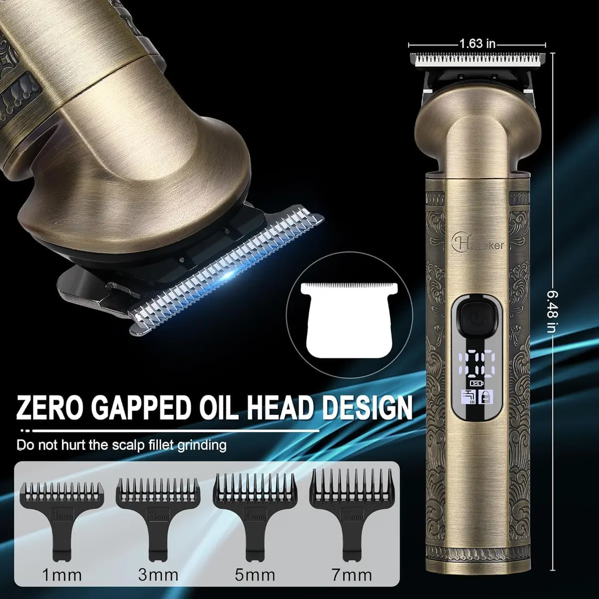 Hatteker Beard Trimmer Kit Professional Hair Clipper Zero Gapped T-Blade 0.3mm | 8-in-1 Cordless Grooming Kit for Men - view 8