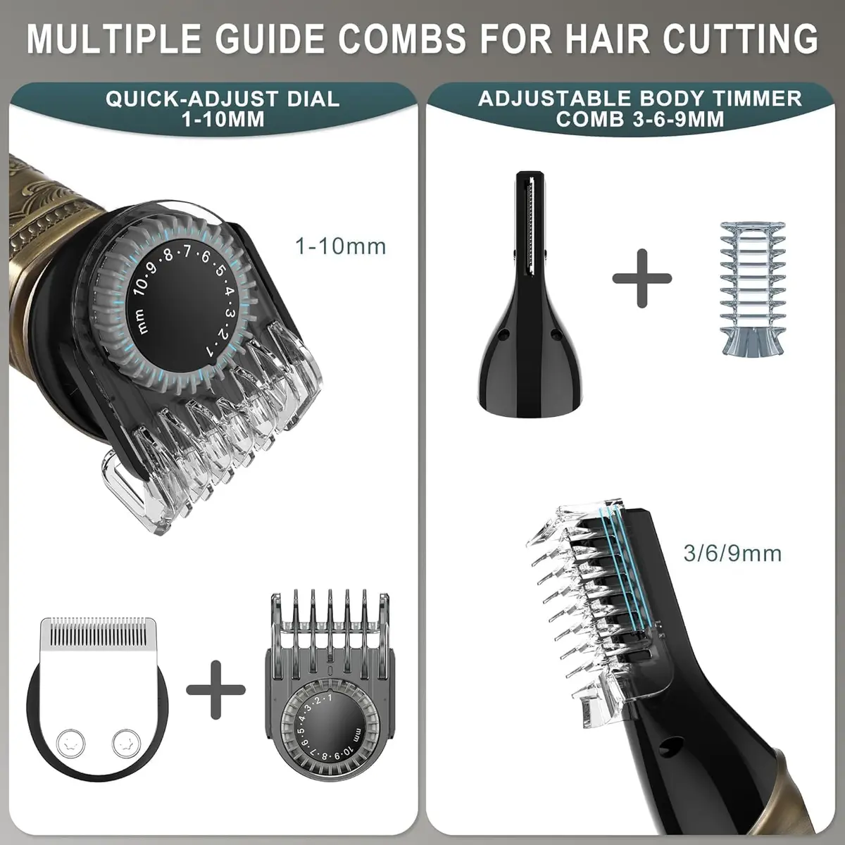 Hatteker Beard Trimmer Kit Professional Hair Clipper Zero Gapped T-Blade 0.3mm | 8-in-1 Cordless Grooming Kit for Men - view 4
