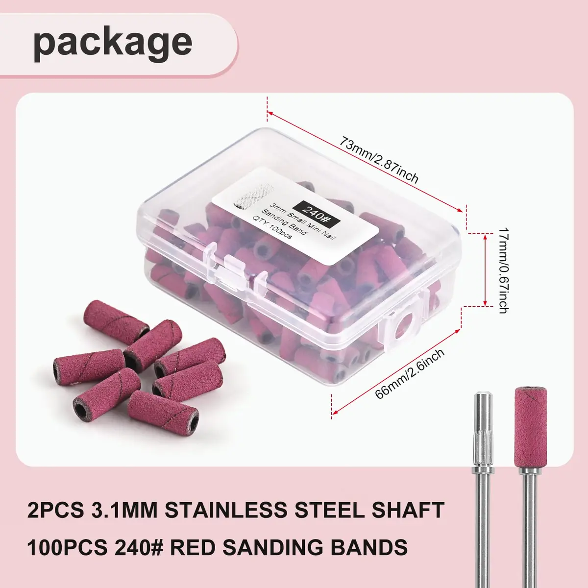 C12rtive 100PCS #240 Grit Sanding Bands with 2 Mandrel Bits | Extra Fine Grit for Acrylic & Gel Nails - view 7