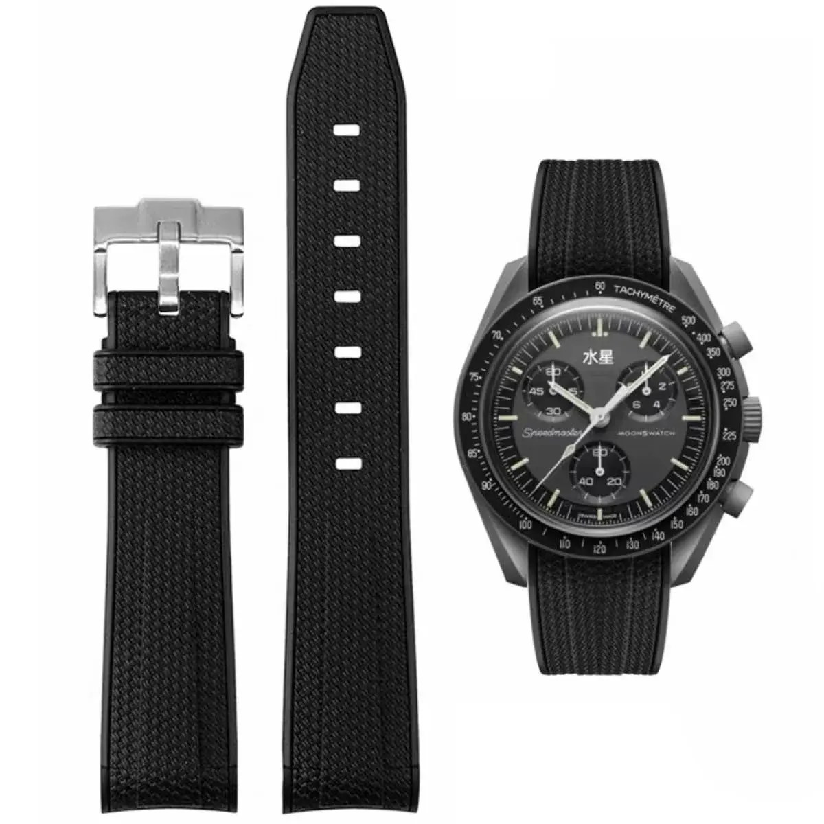 HEYOZURY Black Silicone Watch Band for Omega x Swatch MoonSwatch 20mm | Classic Style - main product image