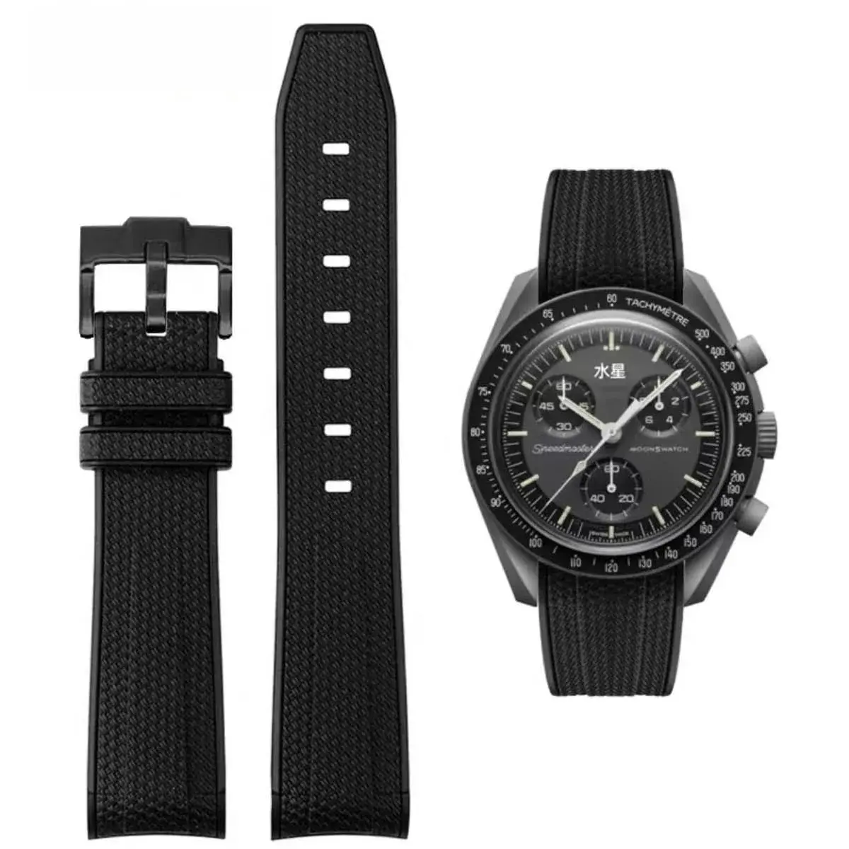 HEYOZURY Black Silicone Watch Band with Black Buckle for Omega x Swatch MoonSwatch 20mm - main product image