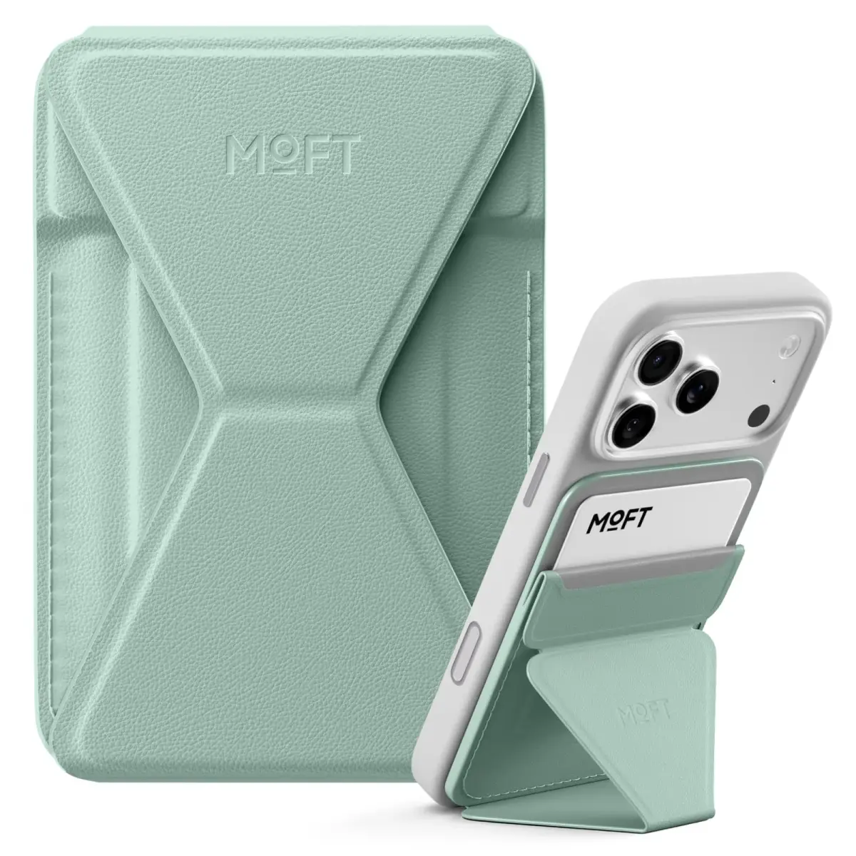 MOFT Magnetic Wallet Stand for iPhone 12-17 Series | Seafoam, 6.6cm x 9.7cm x 0.55cm | MagSafe Compatible, 3-Angle Stand - main product image